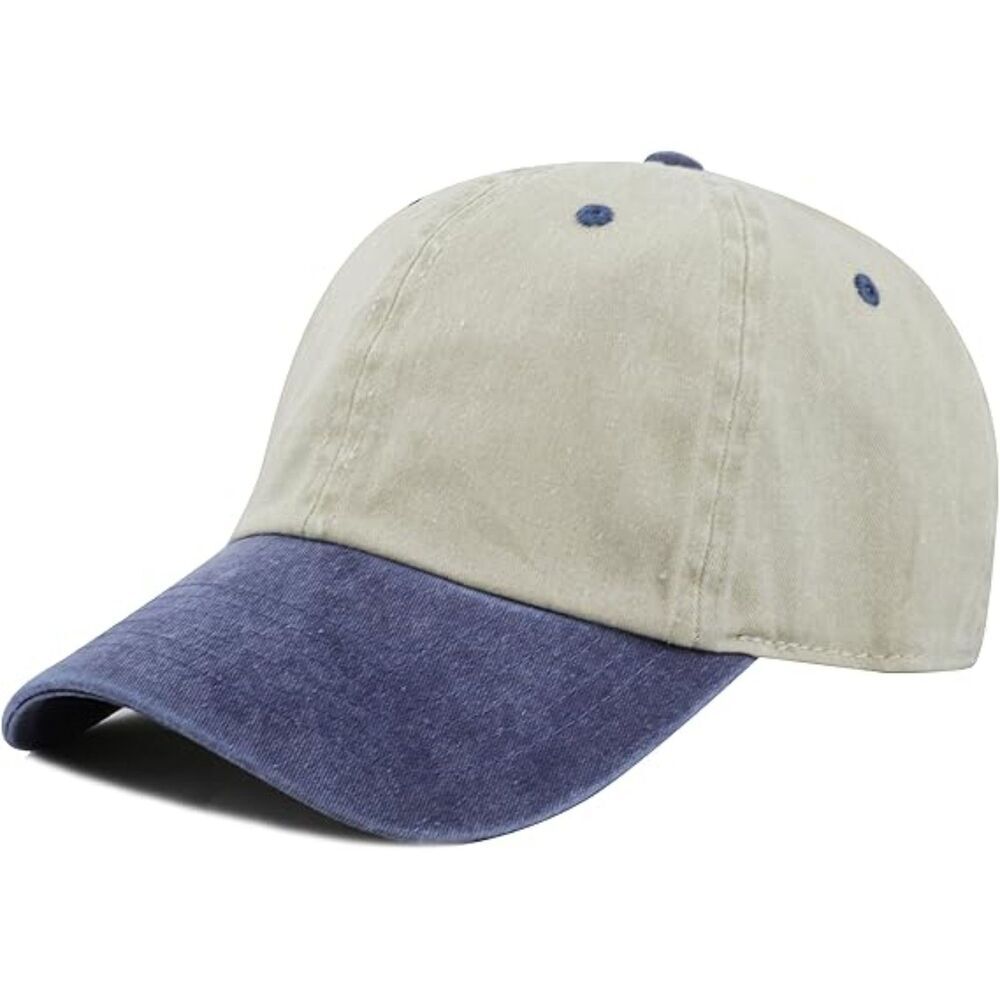 Unisex Beige & Navy 100% Cotton Pigment Adjustable Size Baseball Six Panel Cap